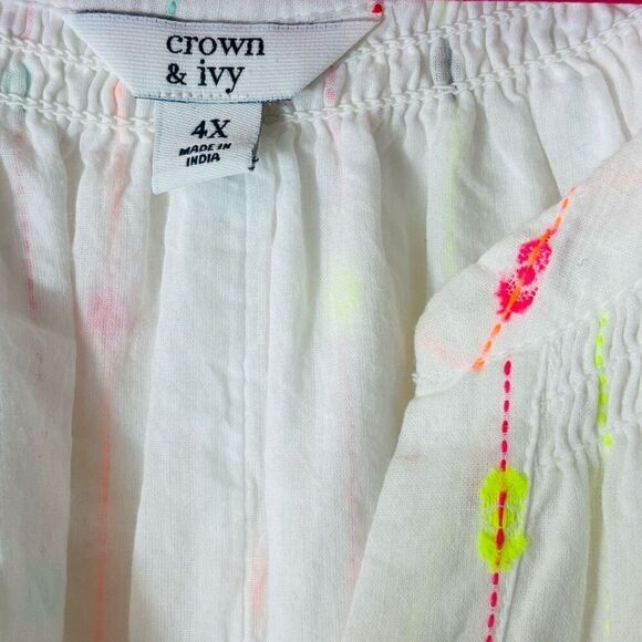 Crown & Ivy 4X lined white & multi boho  notch neck peasant blouse - Picture 10 of 11